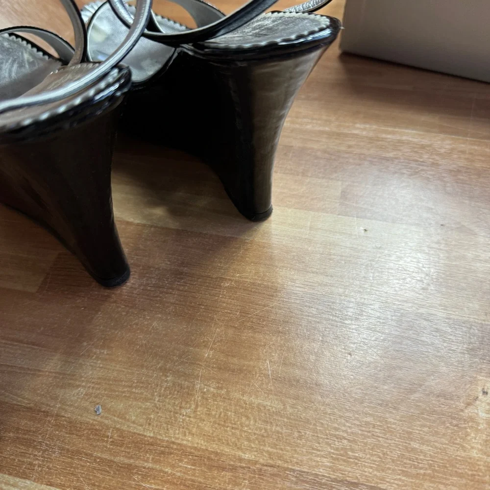 Charles David truce black patent wedge open toe shoes ankle strap size 9 - Picture 7 of 12